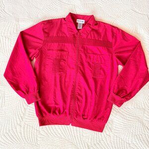 Vintage 80s Red Leisure Dad Jacket Guayabera-Style Full Zip Size M by John Blair